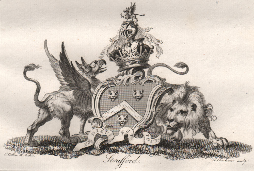 STRAFFORD. Coat of Arms. Heraldry 1790 old antique vintage print picture